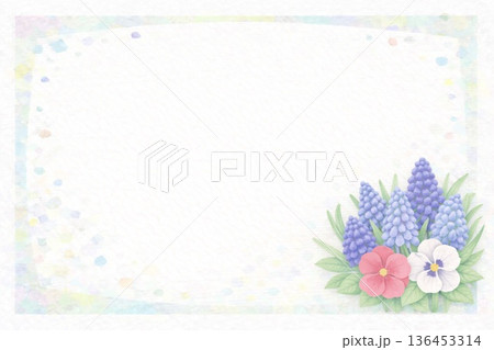 フレーム素材　花　ムスカリ＆パンジー 136453314
