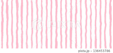 Light pink seamless stripes background. Cute watercolor strokes repeating pattern. Summer pastel straight vertical lines for fabric, wrapping paper, textile, banner, poster. Vector wallpaper 136453786