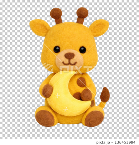 圖：一隻長頸鹿手持一輪毛氈新月形月亮 136453994