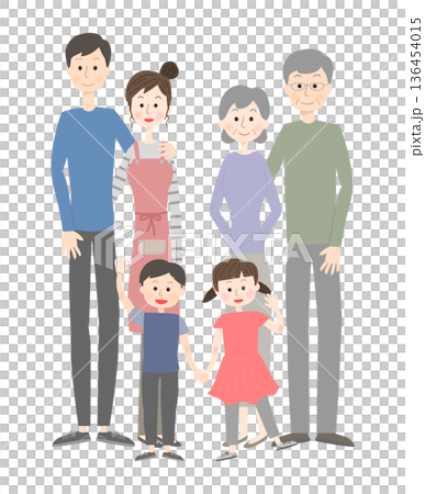 仲の良い三世代家族のイラスト 仲の良い三世代家族のイラスト 136454015