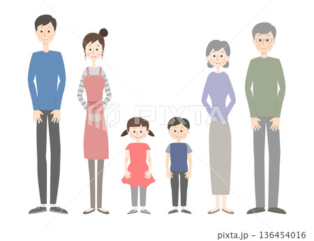 笑顔で立つ三世代家族のイラスト 136454016