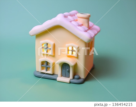 Charming Pastel House Nightlight, Cozy Home Decor Concept 136454215