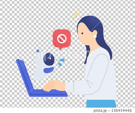AIを使いセキュリティを強化する。危険を検知し警告するAIアシスタントのベクターイラスト素材。 136454448