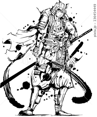 オリジナル　侍(鉛筆画) 侍の墨絵イラストのイラスト素材 [136454449] - PIXTA