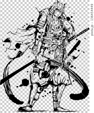 Samurai ink painting illustration 136454449
