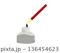 赤い万年筆と黒インク瓶 136454623