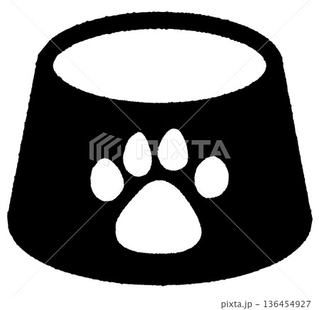 シンプルでかわいいペットの餌いれ 肉球 モノクロ 136454927