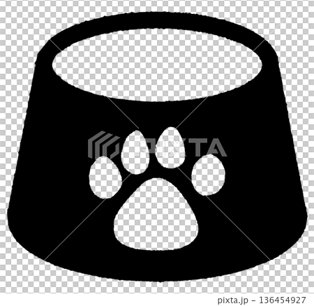 シンプルでかわいいペットの餌いれ 肉球 モノクロ 136454927