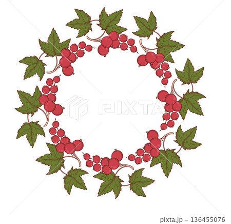 Red Currant Berry Wreath. Botanical Circle Frame. Vector illustration. Red Currant Berry Wreath. Botanical Circle Frame. Vector illustration. 136455076