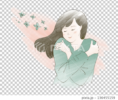 A woman hugging herself A woman hugging herself 136455159