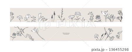 植物のベクターイラストセット。モノクロの植物デザインテンプレート。ハガキデザインセット。 136455298