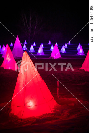北海道音更町 冬の彩凛花イルミネーションイベントの夜景風景 136455396