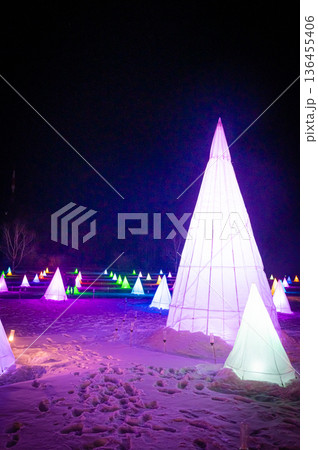 北海道音更町 冬の彩凛花イルミネーションイベントの夜景風景 北海道音更町 冬の彩凛花イルミネーションイベントの夜景風景 136455406
