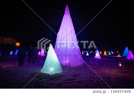 北海道音更町 冬の彩凛花イルミネーションイベントの夜景風景 北海道音更町 冬の彩凛花イルミネーションイベントの夜景風景 136455409