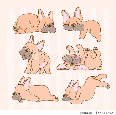 French bulldog collection set funny derp dog illustration tongue out sploot grumpy belly up hand drawn cartoon French bulldog collection set funny derp dog illustration tongue out sploot grumpy belly up hand drawn cartoon 136455752