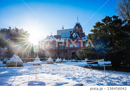 北海道札幌市 冬の北海道庁旧本庁舎（赤れんが庁舎）の風景 136456042