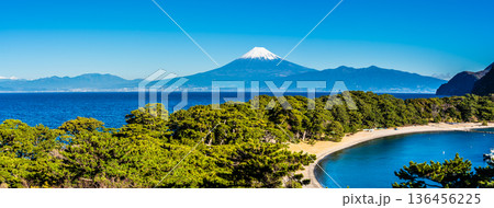 御浜岬と富士山　パノラマ【静岡県沼津市】 136456225