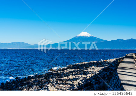 潮風のベンチからの富士山【静岡県沼津市】 136456642