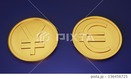 紺色背景の円とユーロの金貨 通貨ペア 136456725