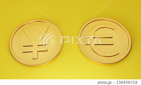 黄色背景の円とユーロのゴールドコイン 資産形成 136456728