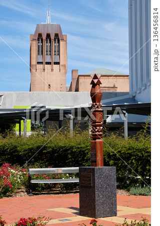 Wooden headboard and the Cathedral of St Paul - Wellington 136456814