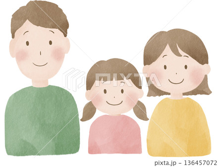 笑顔の家族横並びポートレート上半身|父親,母親,男の子,女の子 笑顔の家族横並びポートレート上半身|父親,母親,男の子,女の子 136457072