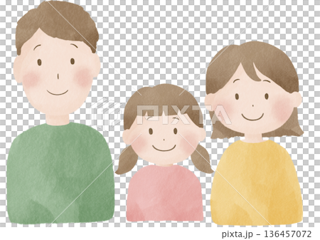 笑顔の家族横並びポートレート上半身|父親,母親,男の子,女の子 笑顔の家族横並びポートレート上半身|父親,母親,男の子,女の子 136457072