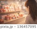ギフト売り場で商品を見つめる人物 136457095