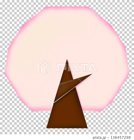 一幅淡粉紅色的摺紙櫻花樹插圖 136457299