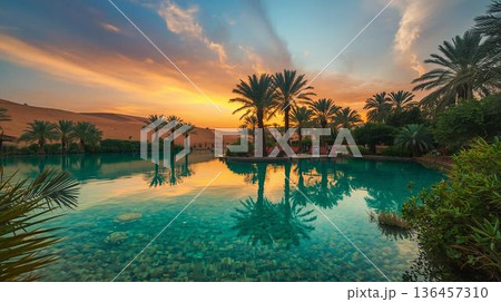 砂漠　オアシス 136457310