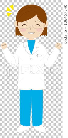 一個穿白大褂的女人做膽量姿勢 一個穿白大褂的女人做膽量姿勢 136457340
