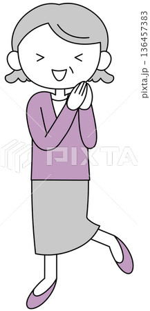 ゆるくてかわいいデフォルメおばあちゃんの「喜ぶ」イラスト 136457383