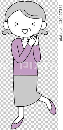 ゆるくてかわいいデフォルメおばあちゃんの「喜ぶ」イラスト 136457383