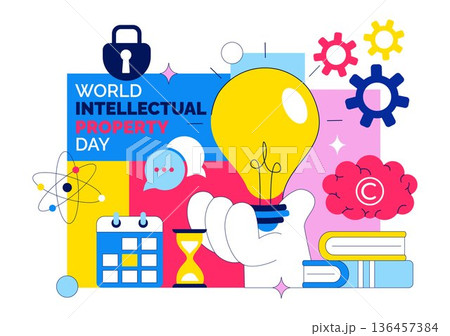 World Intellectual Property Day Vector Illustration on April 26 Featuring Brain and Light Bulb for Innovation, Ideas, and Creativity Background 136457384