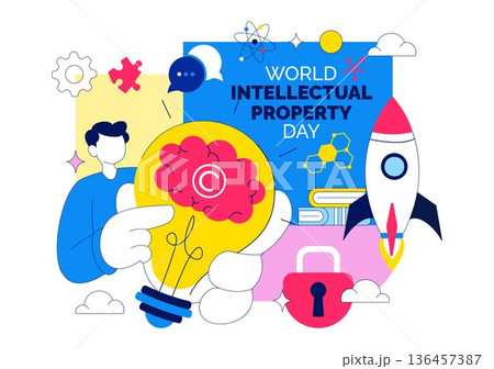 World Intellectual Property Day Vector Illustration on April 26 Featuring Brain and Light Bulb for Innovation, Ideas, and Creativity Background 136457387