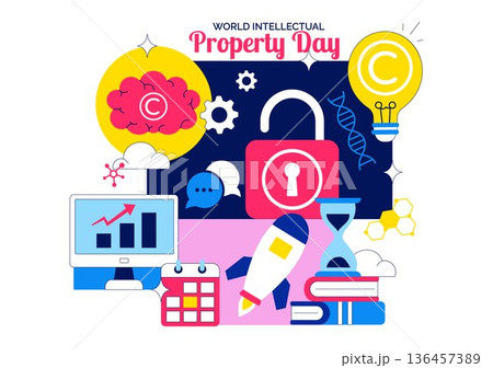 World Intellectual Property Day Vector Illustration on April 26 Featuring Brain and Light Bulb for Innovation, Ideas, and Creativity Background 136457389