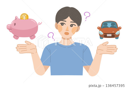 車にかかる費用を考える男性のイラスト 136457395