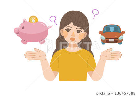 車にかかる費用を考える女性のイラスト 車にかかる費用を考える女性のイラスト 136457399