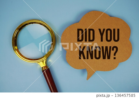 Did You Know? text on speech bubble with magnifying glass on blue background Did You Know? text on speech bubble with magnifying glass on blue background 136457585