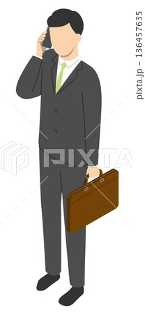 スマホで通話する会社員男性2・アイソメトリック スマホで通話する会社員男性2・アイソメトリック 136457635