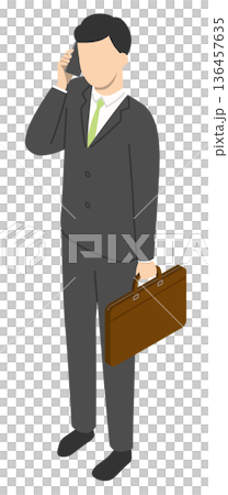 スマホで通話する会社員男性2・アイソメトリック スマホで通話する会社員男性2・アイソメトリック 136457635