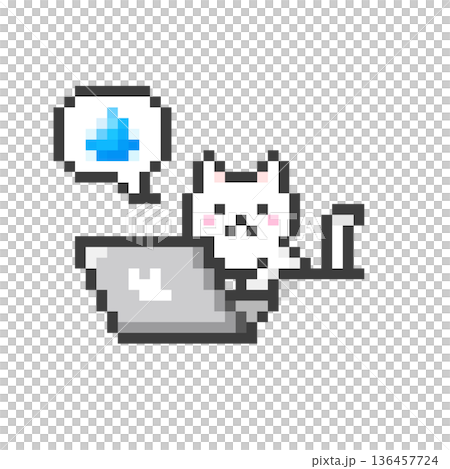 ドット絵のパソコンで作業するあせる白猫 136457724