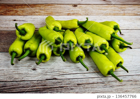 Fresh Raw Green Bell Pepper or capsicum on wooden background 136457766