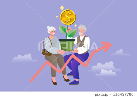 Retirement Savings and Senior Wealth Growth Concept with Elderly Couple. Professional vector for pension planning, long-term investment, and financial security in old age. 136457790