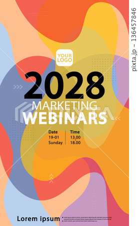 Marketing webinar poster with vibrant organic fluid shapes and colorful abstract layers. This inclusive business template features a modern vertical background for social media stories. 136457846
