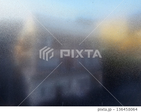 Frosted glass window with reflection of outdoor scene Frosted glass window with reflection of outdoor scene 136458064