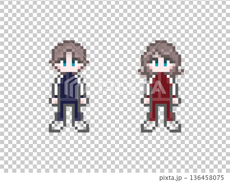 ドット絵の長袖ジャージ姿の学生男女 136458075