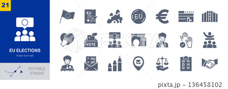 EU elections icon set representing European democracy voting process and political symbols collection 136458102