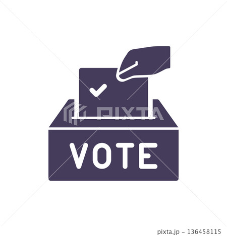 Solid ballot box icon with hand inserting vote represents EU election democratic choice voting process  136458115