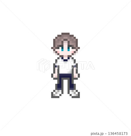 ドット絵の半袖ジャージ姿の男子学生 136458173